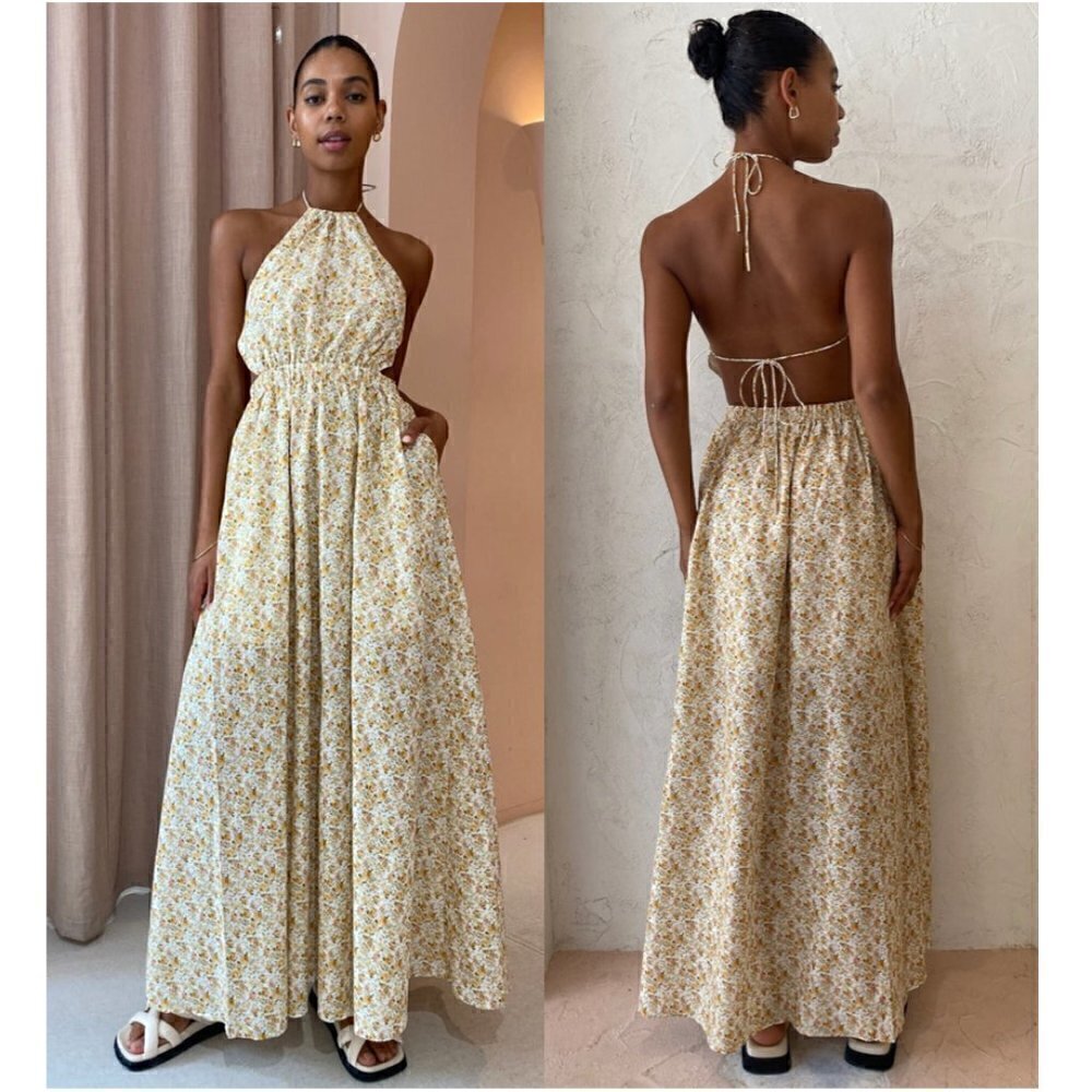 SIGNIFICANT OTHER Cara Floral Print Halter Neck Maxi Dress in Rosale Print US 10